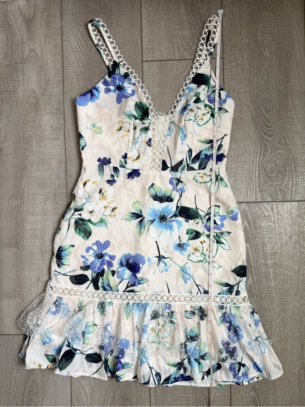 NWT Floral Lace-Trim Ruffle Slip Dress - Blue & Cream - Picture 13 of 13